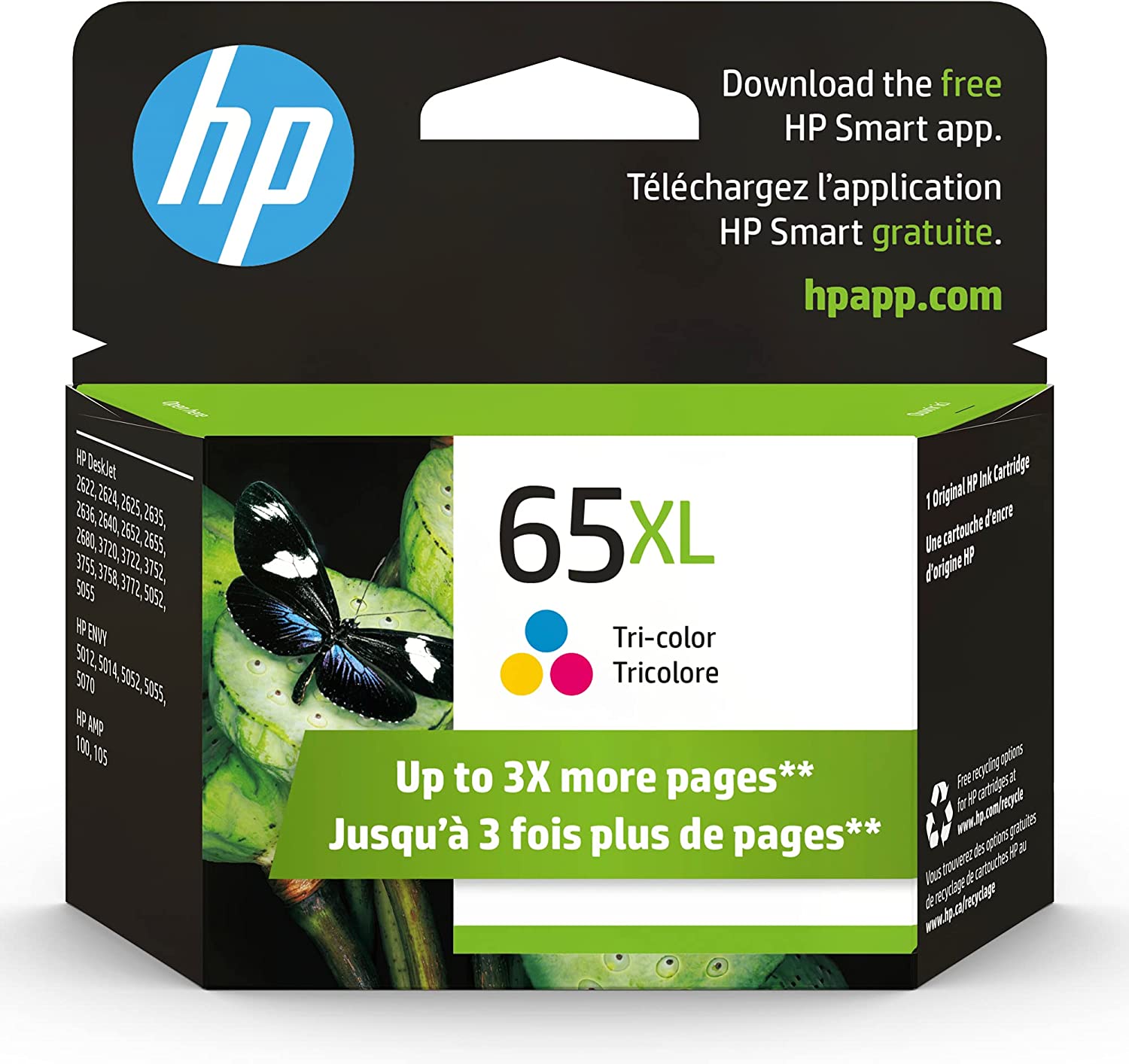 230527222645991_1 HP 65XL Tri-color High-yield Ink Cartridge | Works with HP AMP 100 Series, HP DeskJet 2600, 3700 Series, HP ENVY 5000 Series | Eligible for Instant Ink | N9K03AN - Image 1